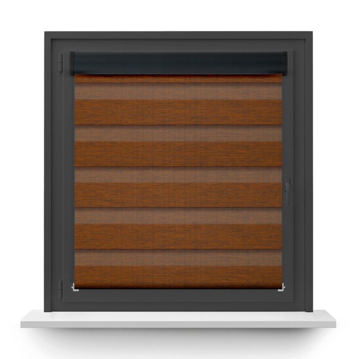 Roleta w kasecie PCV Dzień Noc Przyciemniająca Organza bez prowadnic Brązowa 6