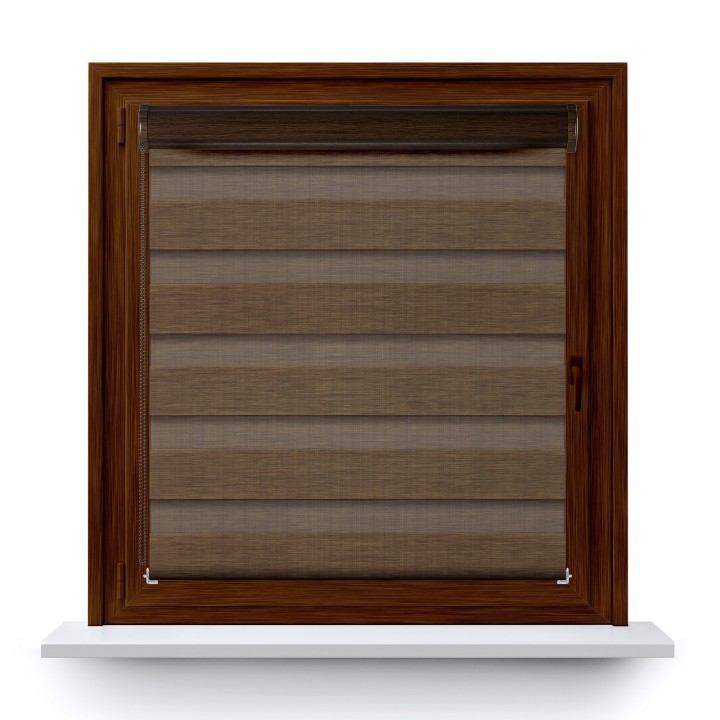 Roleta w kasecie PCV Dzień Noc Przyciemniająca Organza bez prowadnic Brązowa 4