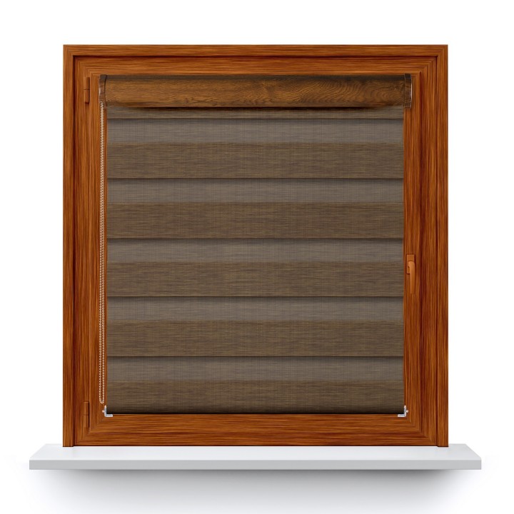 Roleta w kasecie PCV Dzień Noc Przyciemniająca Organza bez prowadnic Brązowa 4