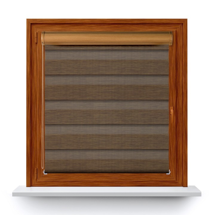 Roleta w kasecie PCV Dzień Noc Przyciemniająca Organza bez prowadnic Brązowa 4