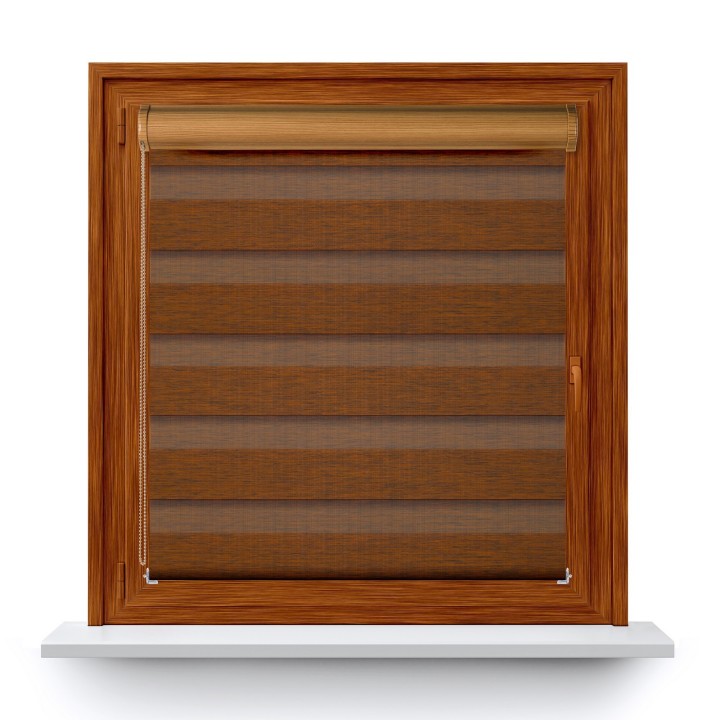 Roleta w kasecie PCV Dzień Noc Przyciemniająca Organza bez prowadnic Brązowa 6