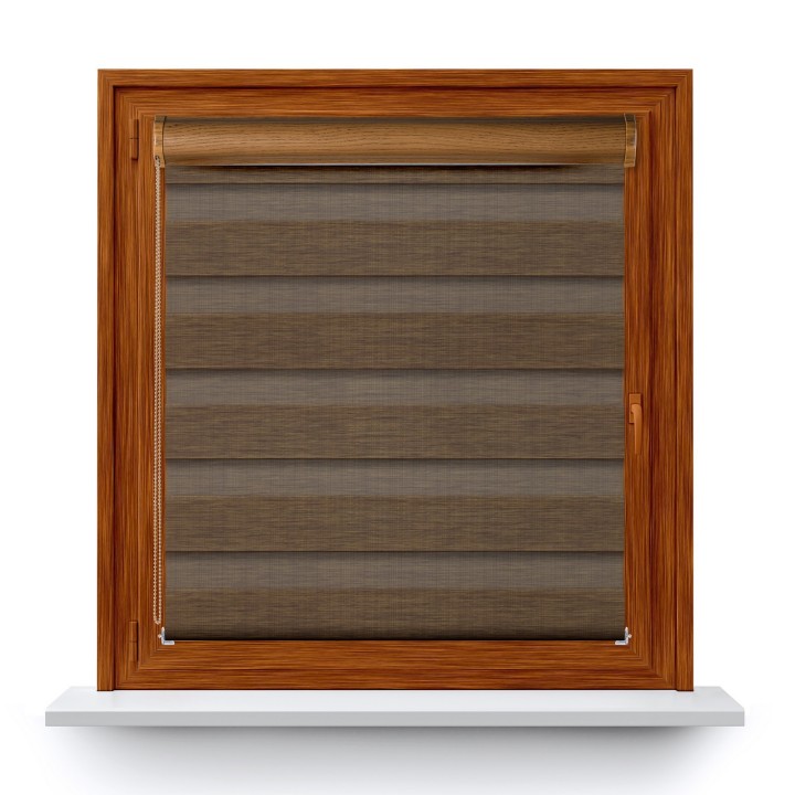 Roleta w kasecie PCV Dzień Noc Przyciemniająca Organza bez prowadnic Brązowa 4