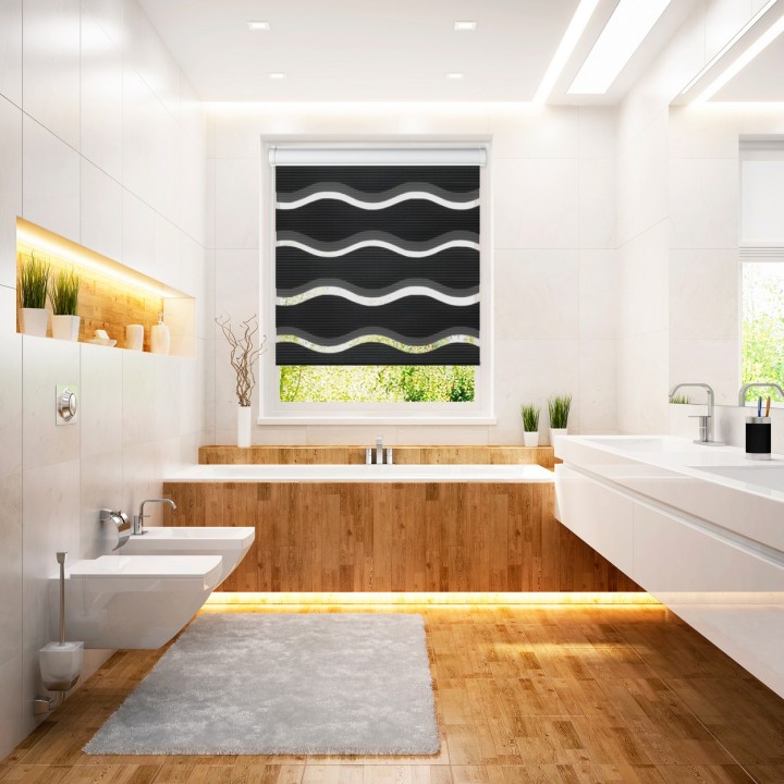 Roleta w kasecie PCV Dzień Noc Przyciemniająca Fala bez prowadnic Grafit 04