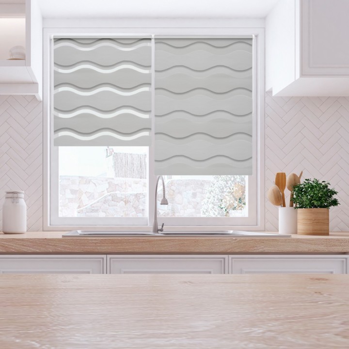 Roleta Mini Dzień Noc Przyciemniająca Fala Szara 2