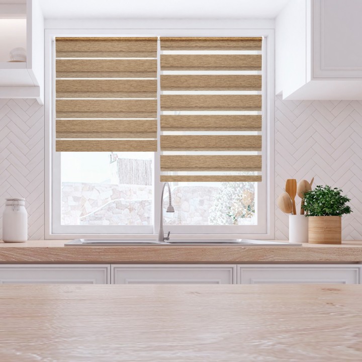 Roleta Mini Dzień Noc Przyciemniająca Bahama II Drewnopodobna Jasnobrązowa 11