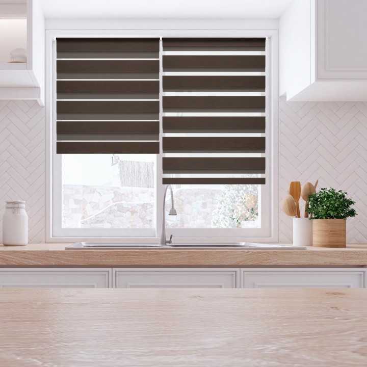 Roleta Mini Dzień Noc Przyciemniająca Bahama II Drewnopodobna Ciemnobrązowa 16