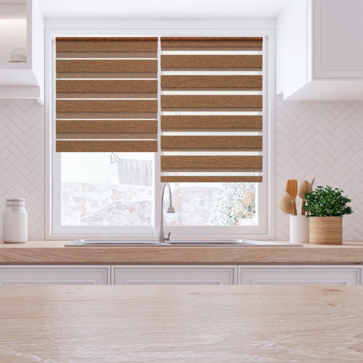 Roleta Mini Dzień Noc Przyciemniająca Bahama XV Jasno Brązowa Drewnopodobna Bh1503