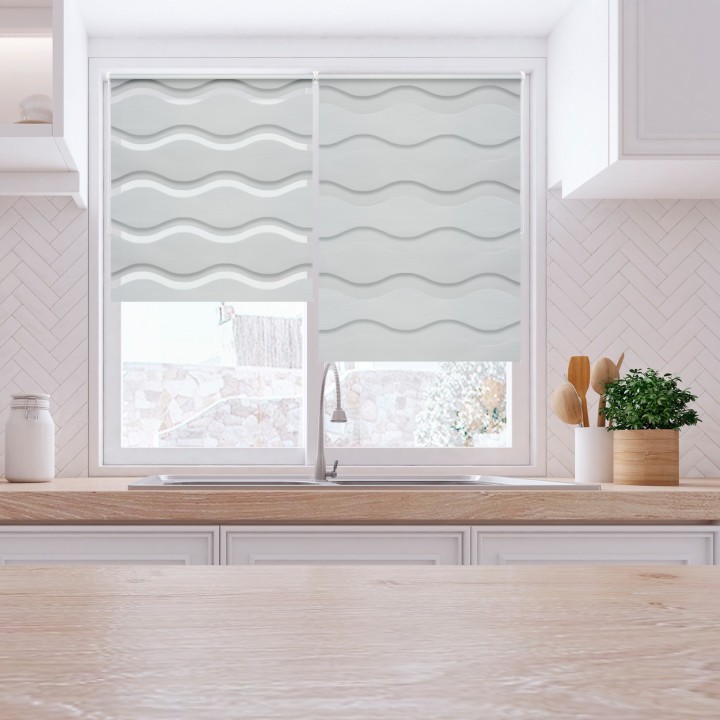 Roleta Mini Dzień Noc Przyciemniająca Fala Biała 1