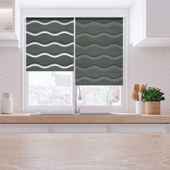 Roleta Mini Dzień Noc Przyciemniająca Fala Szara 03