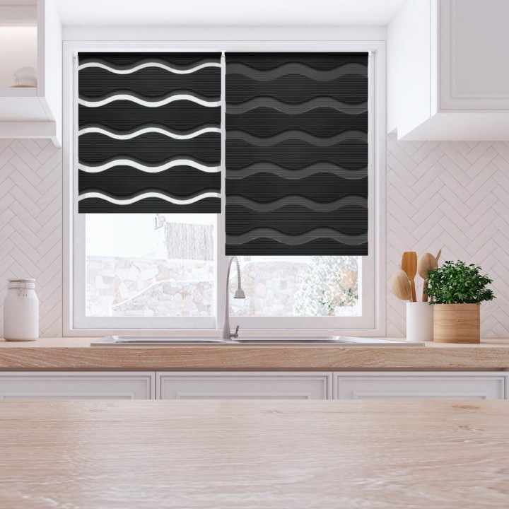 Roleta Mini Dzień Noc Przyciemniająca Fala Grafit 04