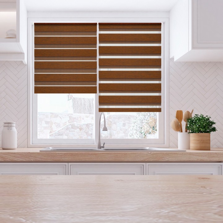 Roleta Mini Dzień Noc Przyciemniająca Organza Brązowa 6