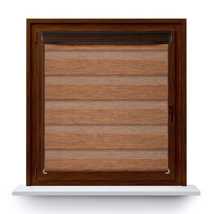 Roleta w kasecie PCV Dzień Noc Przyciemniająca Bahama II Drewnopodobna z prowadnicą Brązowa 15