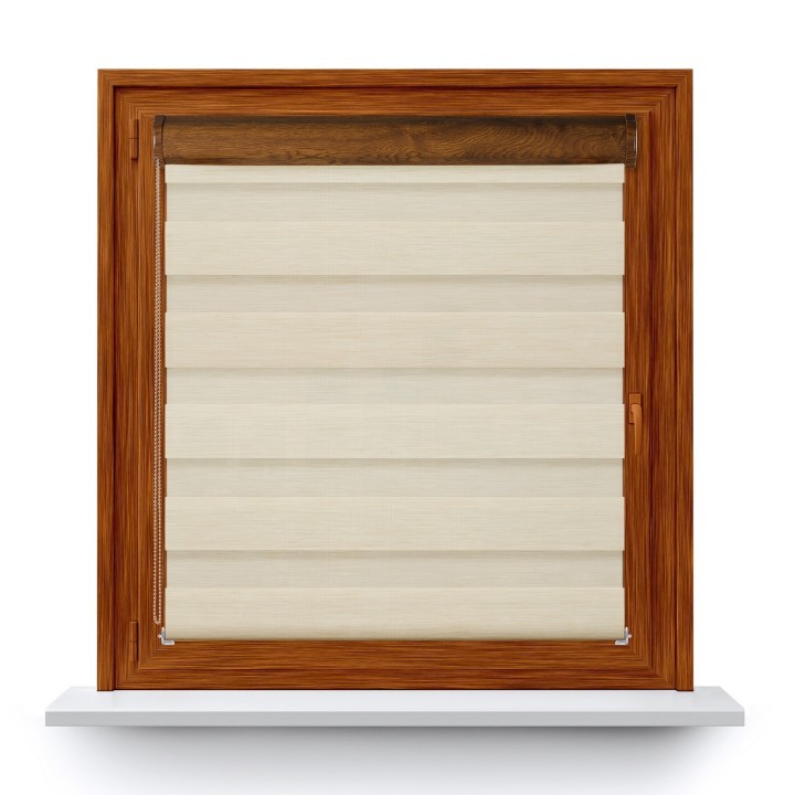 Roleta w kasecie PCV Dzień Noc Przyciemniająca Bahama II Drewnopodobna z prowadnicą Beżowa 13