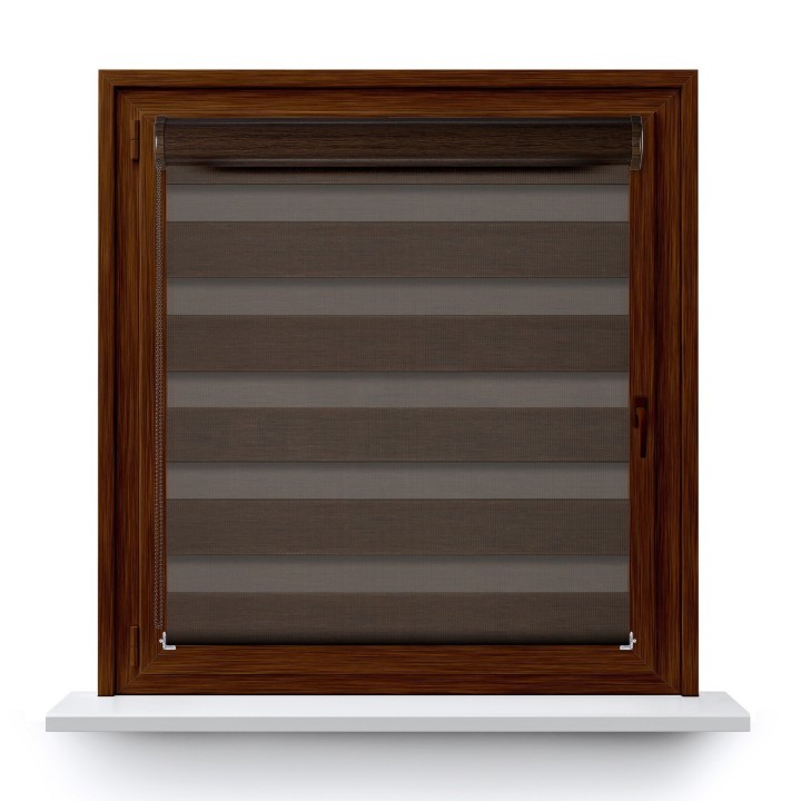 Roleta w kasecie PCV Dzień Noc Przyciemniająca Bahama II Drewnopodobna z prowadnicą Ciemnobrązowa 16