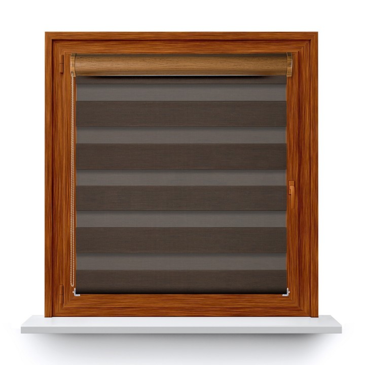 Roleta w kasecie PCV Dzień Noc Przyciemniająca Bahama II Drewnopodobna z prowadnicą Ciemnobrązowa 16
