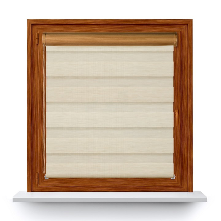 Roleta w kasecie PCV Dzień Noc Przyciemniająca Bahama II Drewnopodobna bez prowadnic Beżowa 13