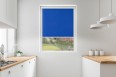 Roller blind in PVC cassette with a guide blue 525