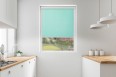 Roller blind in PVC cassette with a guide melange turquoise 731