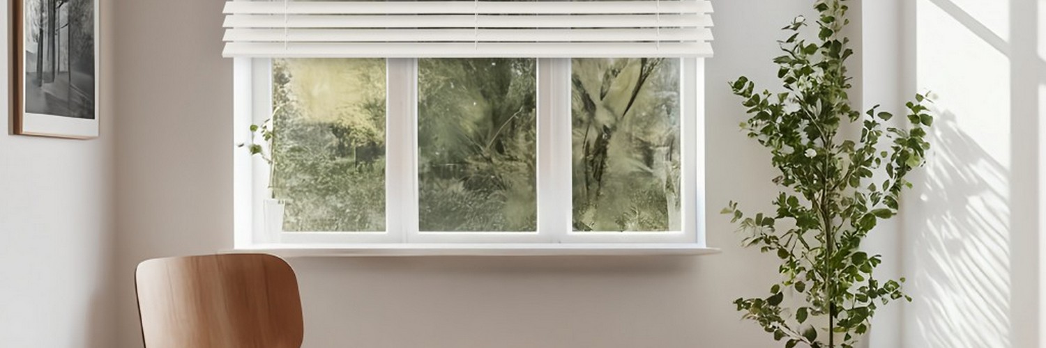 Aranżacje okien z białymi żaluzjami drewnianymi