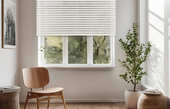 Aranżacje okien z białymi żaluzjami drewnianymi